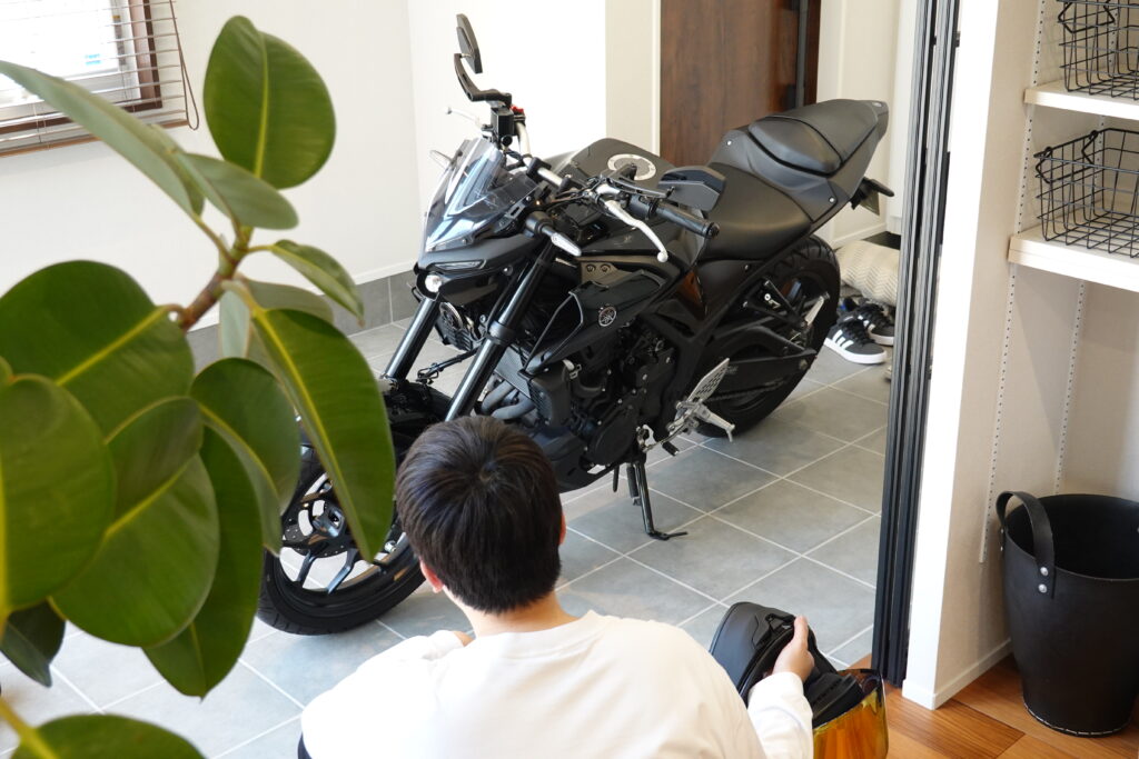 施工事例 土間リビング バイクガレージ 岡山市中区